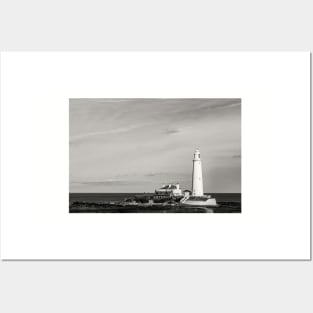 St Mary's lighthouse Whitley bay - Sepia Posters and Art